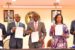 L-R: Dr. Rabiu Olowo, Mr. Bola Onadele. Koko; Mr. Babajide Sanwo-Olu; Mrs. Solape Hammond and Mr. Moyo Onigbanjo (SAN), during the signing of the Lagos State Green Bond Issuance Memorandum of Understanding (MoU) at Lagos House, Marina, on Tuesday.