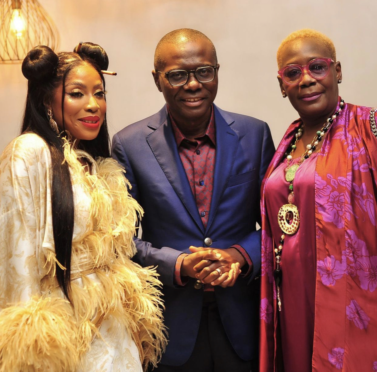 CEO of EbonyLife, Mo Abudu with Governor of Lagos State, Mr Babajide Sanwo-Olu, and a guest