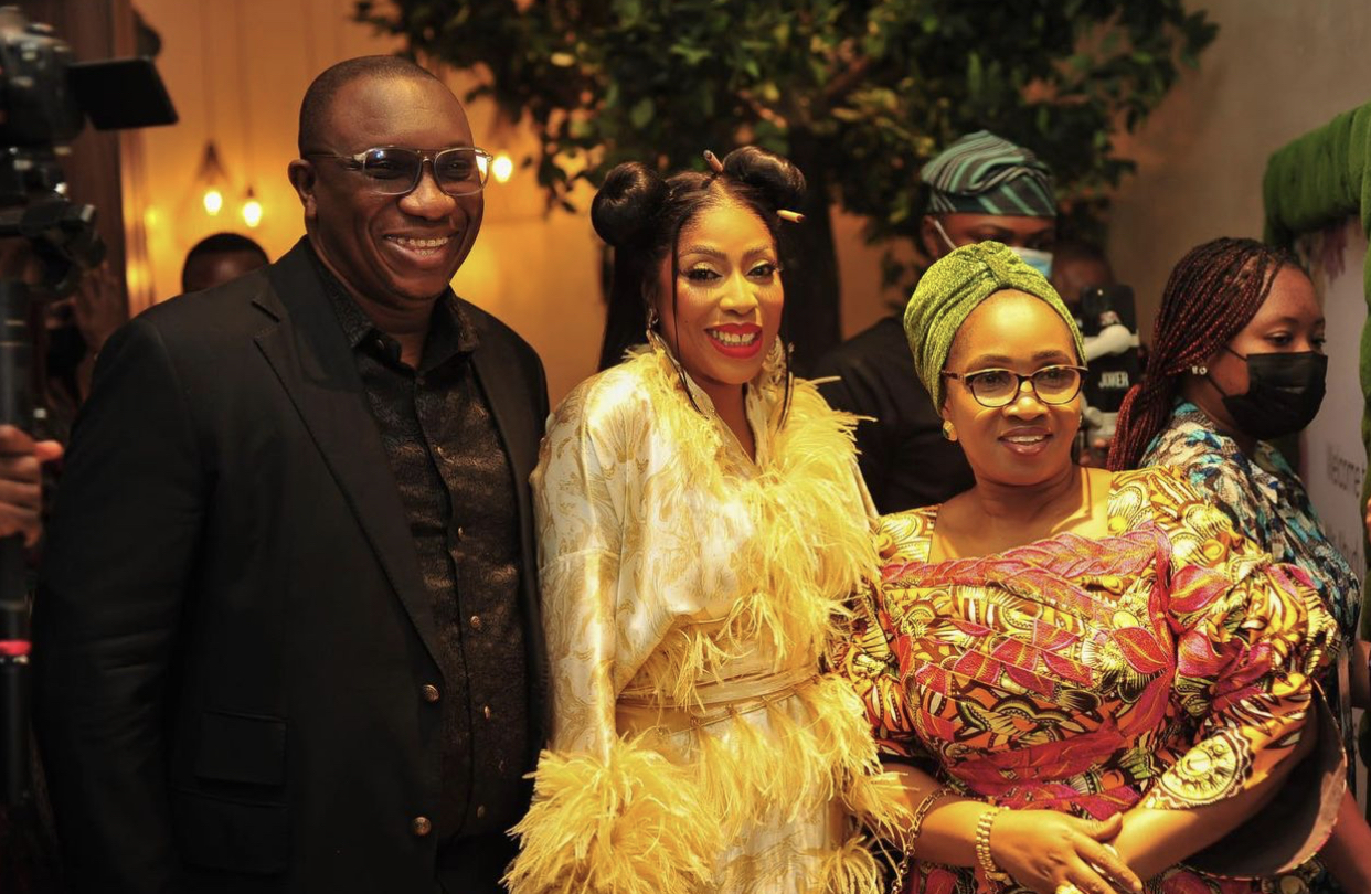 Commissioner for Economic Planning & Budget Lagos State, Mr Sam Egube, Mo Abudu and Commissioner for Tourism, Arts and Culture, Mrs. Uzamat Akinbile-Yussuf, at the dinner