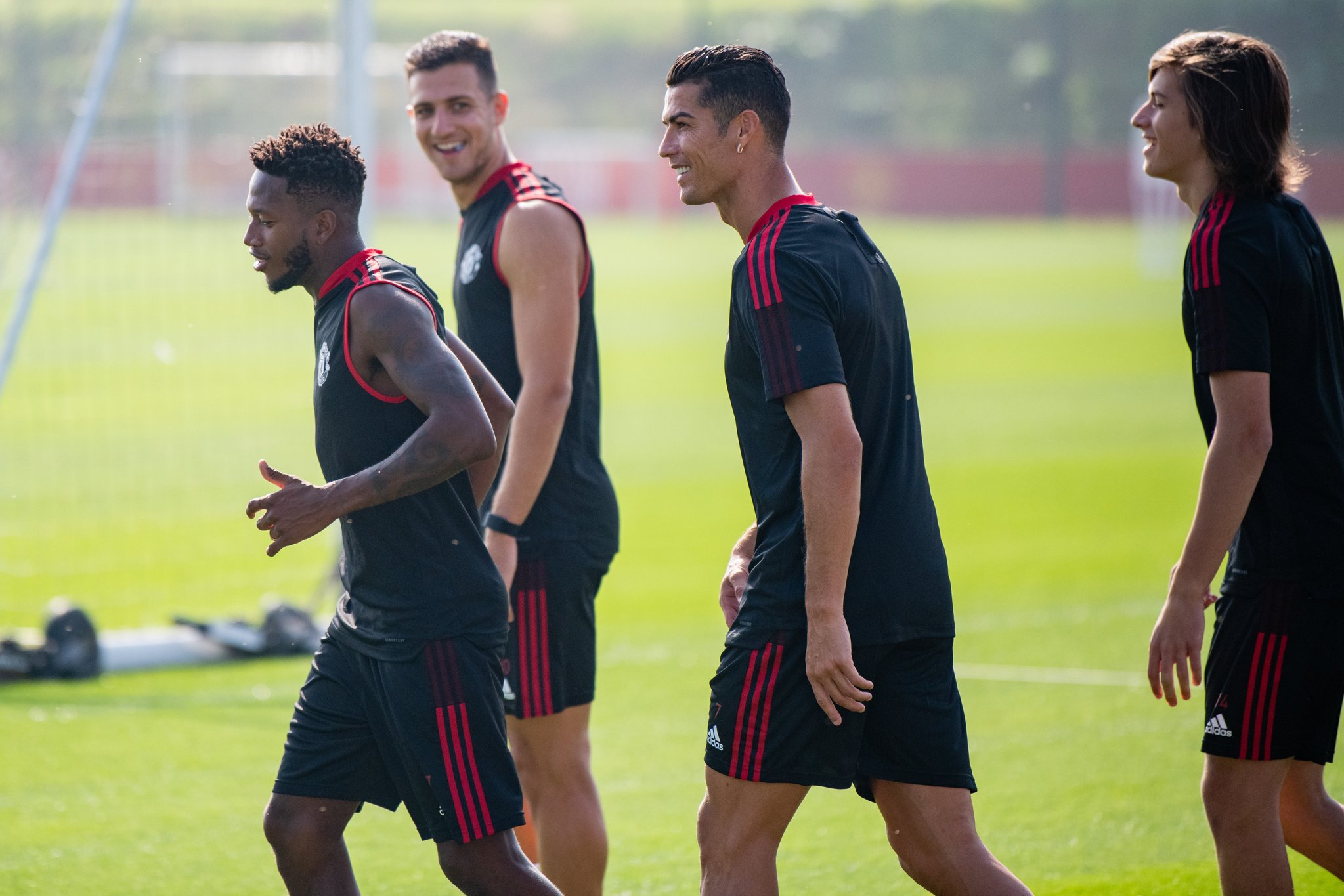 Ronaldo and other United players during training on Tuesday