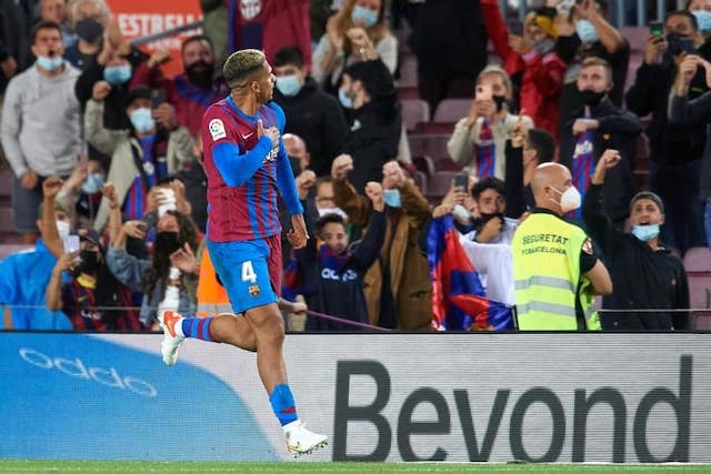 Araujo celebrates equaliser for Barcelona on Monday