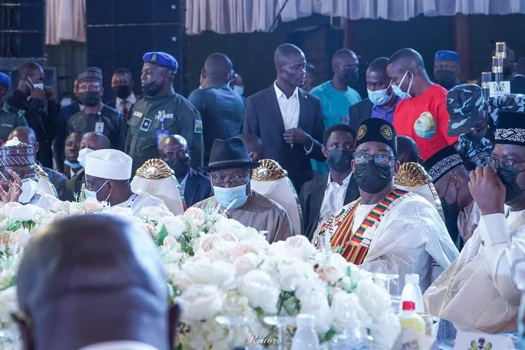 Jonathan with Bala and Aminu Tambuwal at the wedding