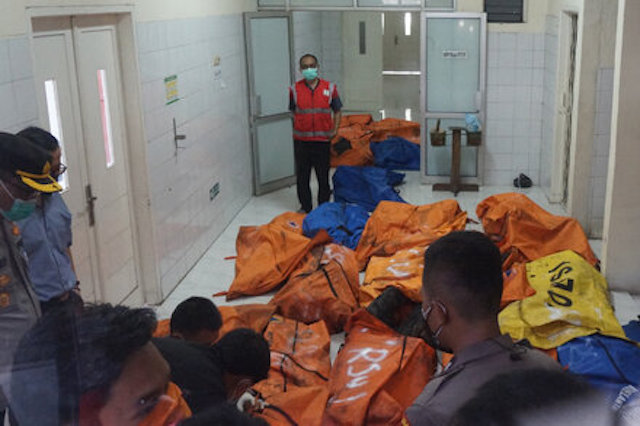 Body bags used to carry the dead at the Indonesian prison