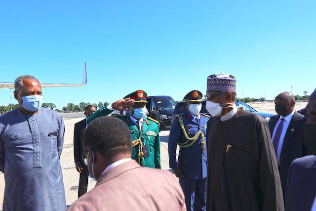 Buhari before departing New York