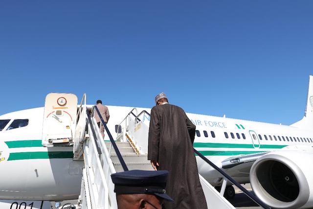 Buhari embarks on his Air Force plane
