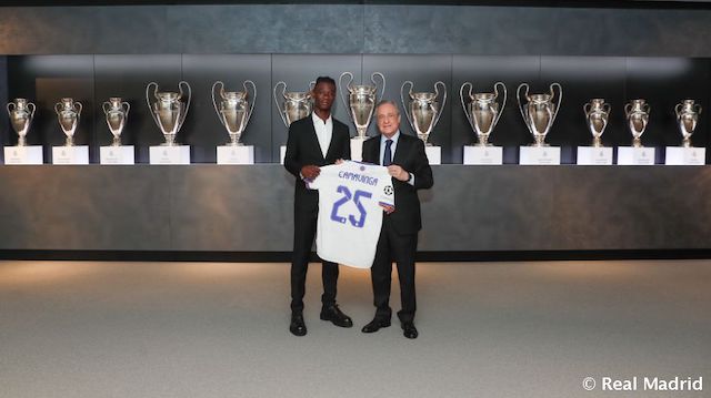 Camavinga with Madrid President Florentino Perez