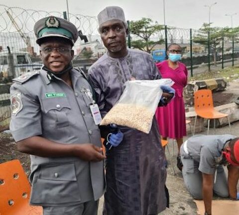 Customs comptroller Malanta Yusuf and NDLEA commandder Samuel Gadzama with the Captagon Pills