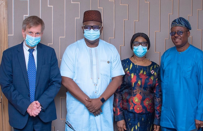 l-r: Kingdom of Belgium Ambassador to Nigeria, Mr. Daniel Bertrand; Lagos Commissioner for Economic Planning & Budget, Mr. Sam Egube; Permanent Secretary, Ministry of Economic Planning & Budget, Mrs. Abiola Liadi and the Special Adviser to the Governor on Budget, Aare Adebayo Sodade, during the Ambassador’s courtesy visit to the State’s Ministry of Economic Planning at the Secretariat, Alausa, Ikeja on Tuesday, 07 September, 2021