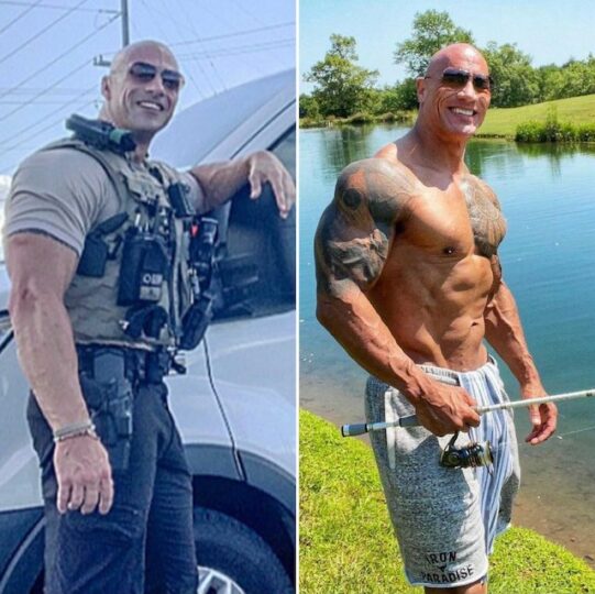 Dwayne The Rock, right and his lookalike cop Eric Fields