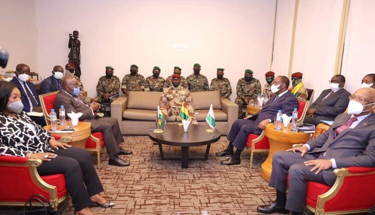 ECOWAS leaders, Akufo-Addo, 2nd left and Ouattara, second right with Mamady Doumbouya, centre on Friday