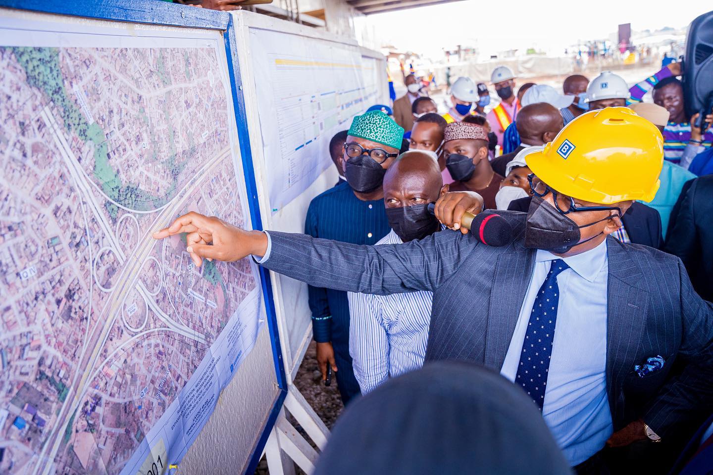 Governor Abiodun checks the interchange map for Lagos-Ibadan expressway