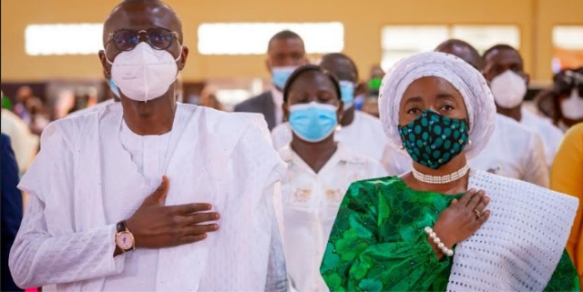 Sanwo-Olu and wife at the event