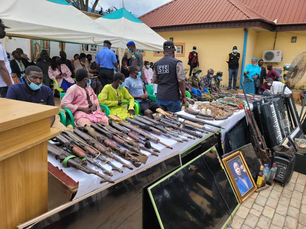 Some of the suspects with the dangerous weapons recovered