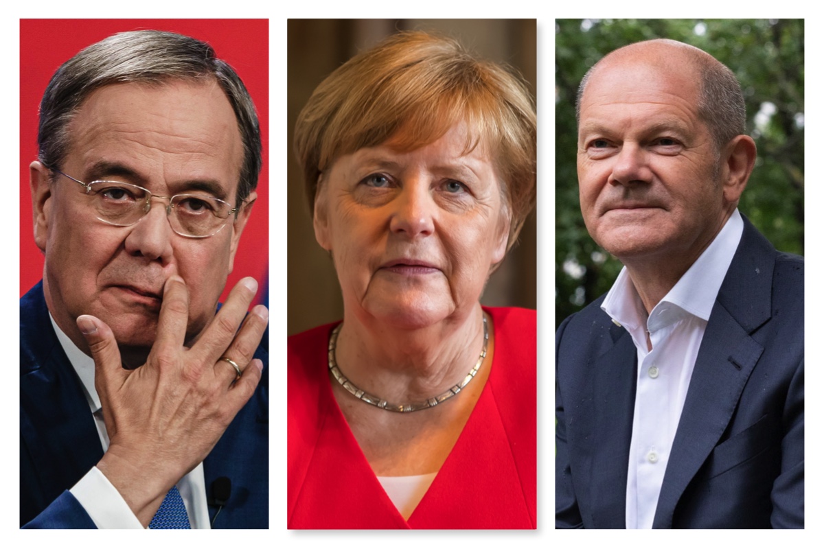 L-R Armin Laschet, Merkel and Olaf Scholz