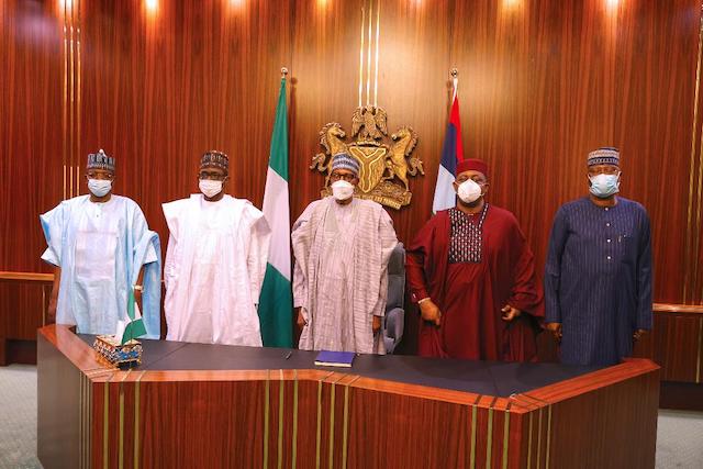 L-R Bello Matawalle, Buni, Buhari, Fani-Kayode and Mustapha