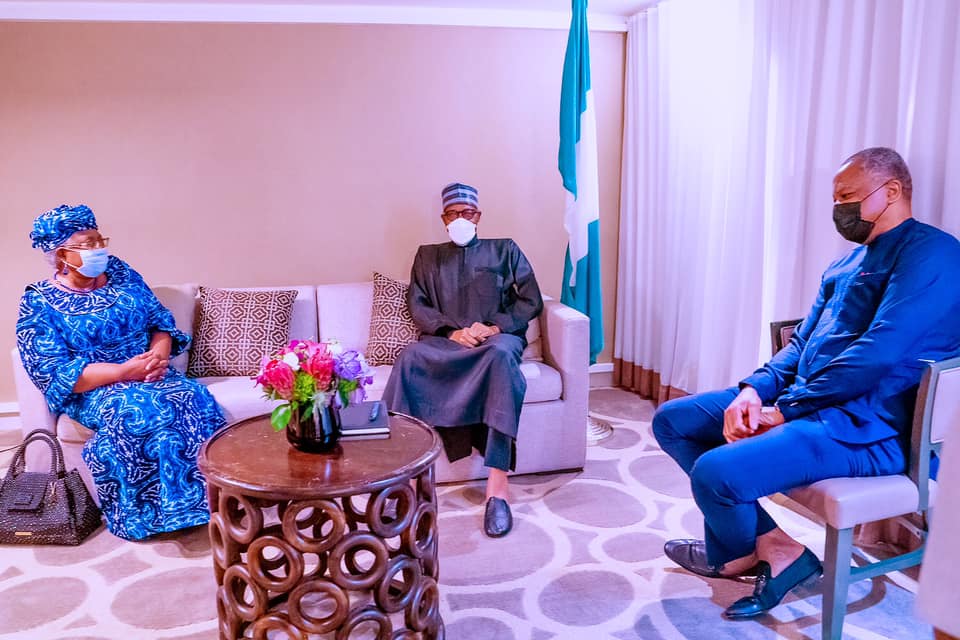 Buhari with Okonjo-Iweala and Onyema Ugochukwu in New York