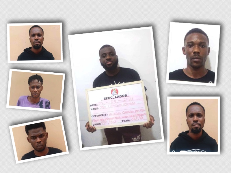 Some of the cyber crime suspects arrested by EFCC in Lekki. Middle is Onu Christian Ayomide
