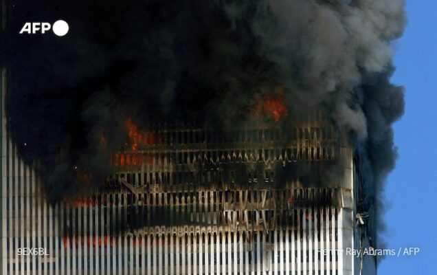 The World Trade Centre in New York on fire 20 years ago