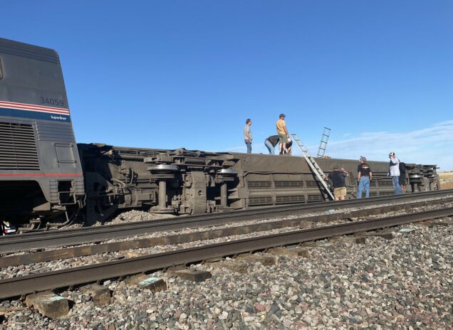 The derailed Amtrak trrain at Montana. Photo Jacob Cordeiro on Twitter