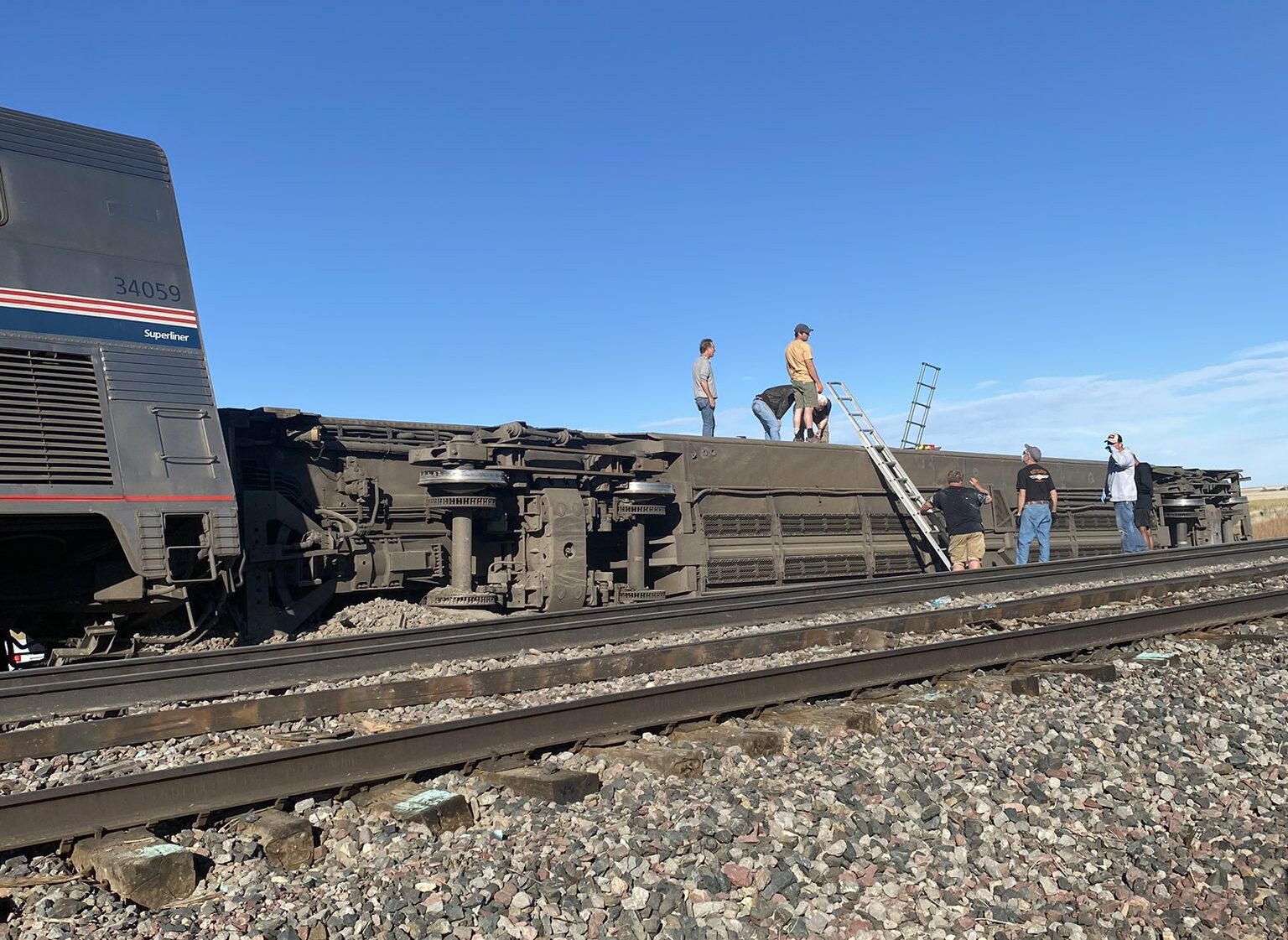 The derailed Amtrak train at Montana. Photo Jacob Cordeiro on Twitter