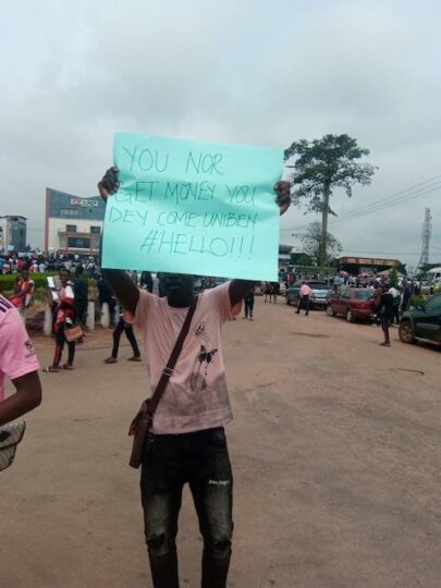 UNIBEN students protesting on Tuesday