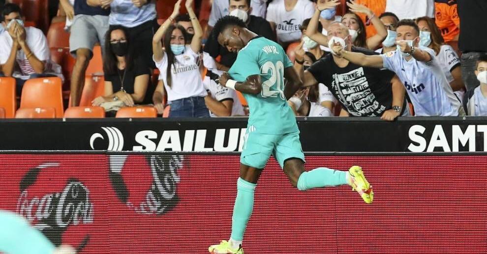 Vinicius Jr after scoring Madrid's equaliser against Valencia