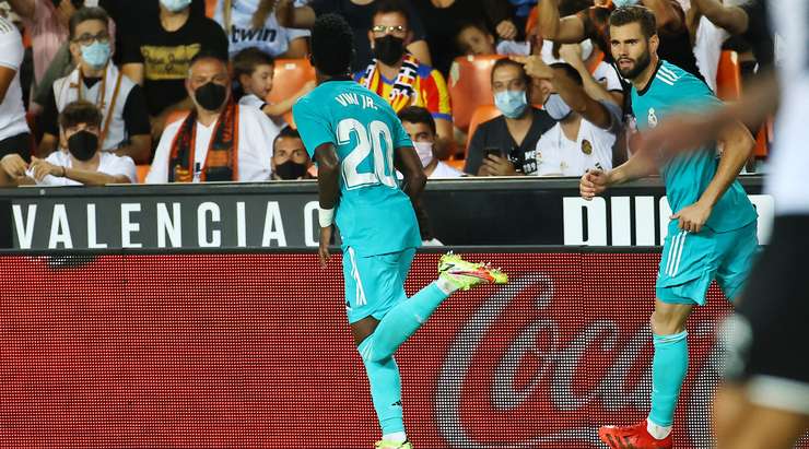 Vinicius celebrates his goal for Madrid