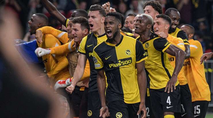 Young Boys celebrate victory over United