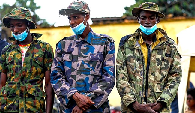 The suspects paraded by police