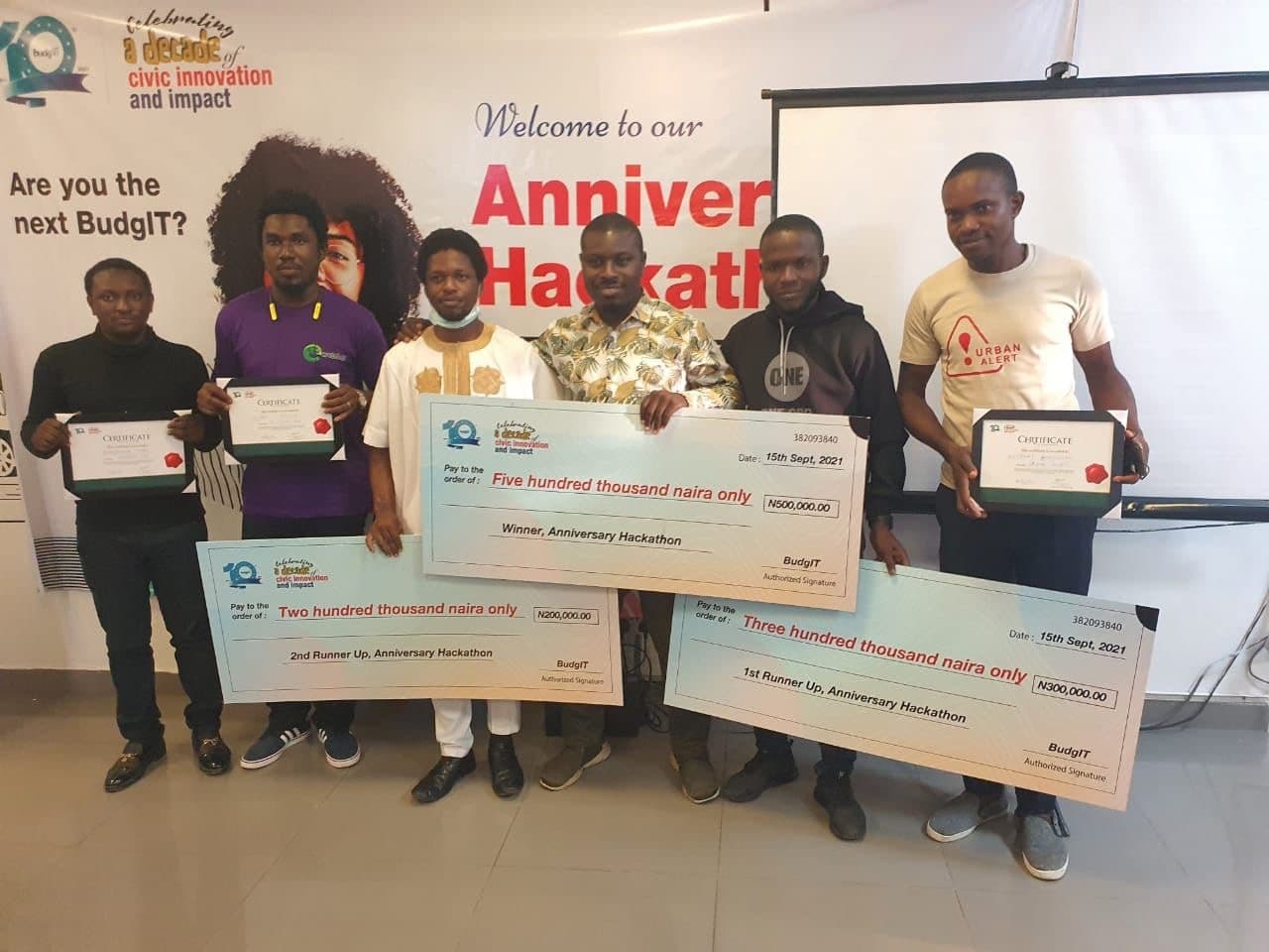 AdvoKC team while receiving their award as second runner up at BudgIT 10th year anniversary hackathon.