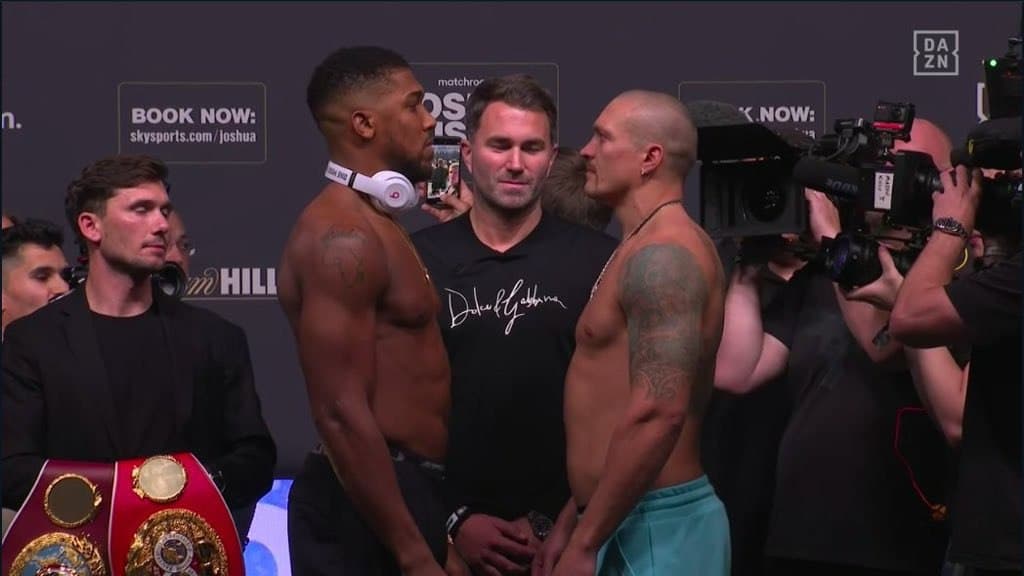 Photos: AJ, Usyk weigh-in, face-off ahead of Saturday clash