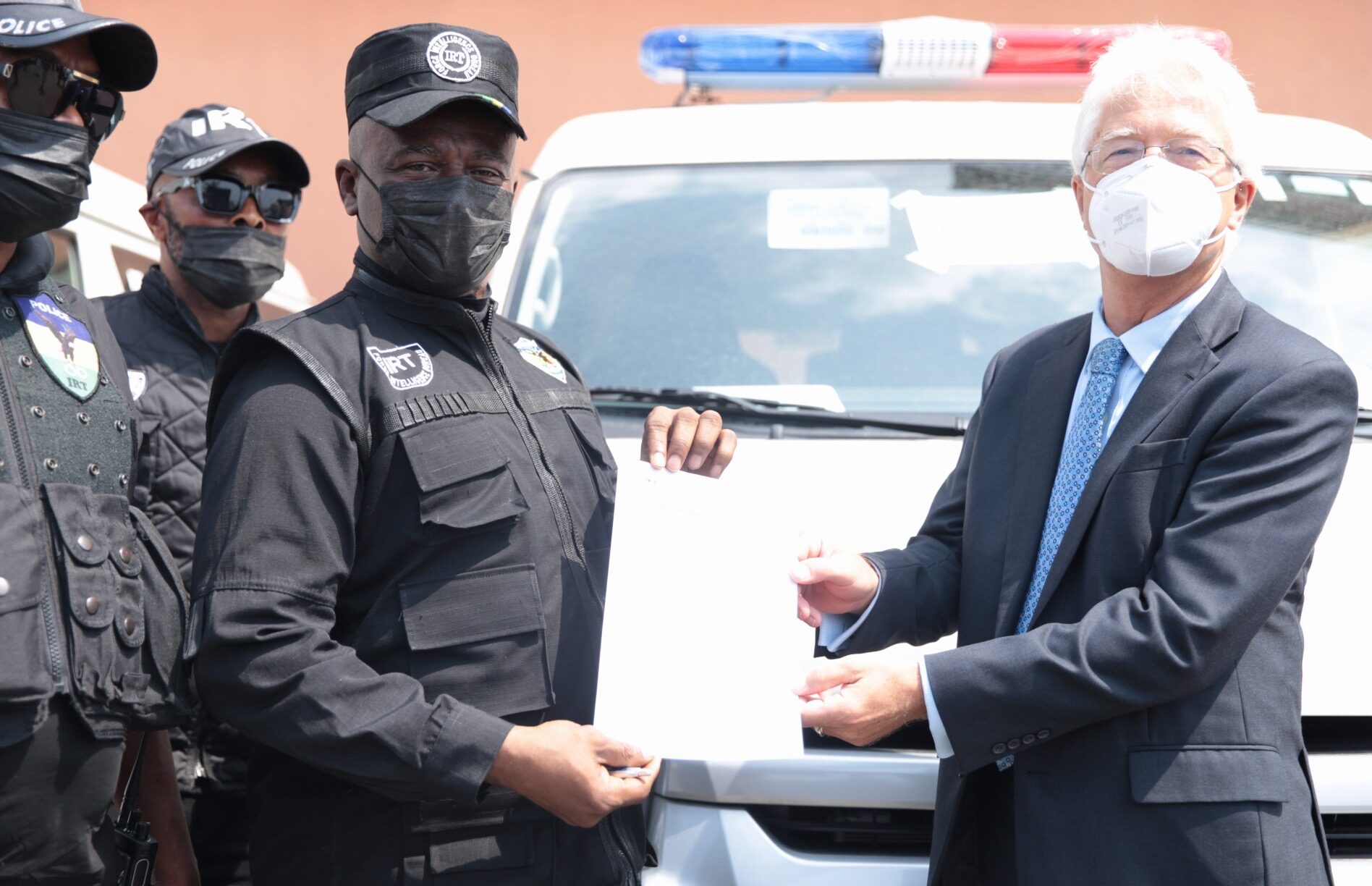 IRT Commander, DCP Tunji Disu while receiving the vehicles from the Consul General of the Federal Republic of Germany in Lagos, Dr. Bernd von Muenchow-Pohl at the event held in Lagos