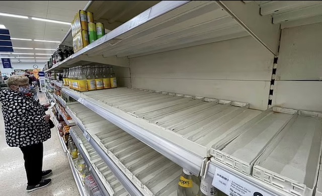 A near empty shelf in a UK store