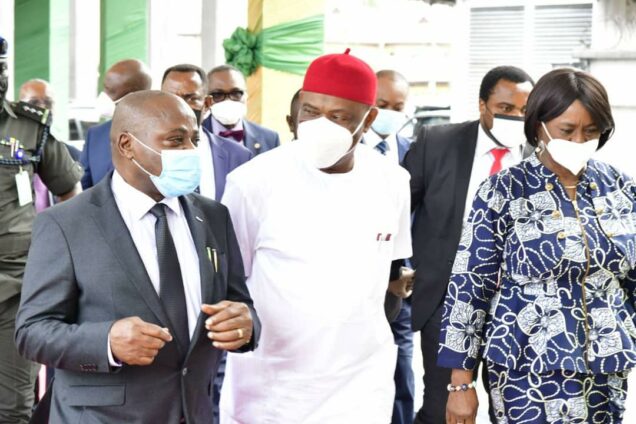 L-R: Chief Judge of Rivers State, Hon. Justice Simeon Amadi; Governor of Rivers State, Nyesom Ezenwo Wike and Deputy Governor of Rivers State, Dr. Ipalibo Harry-Banigo at the inauguration of Rivers’ Multi-door Courthouse, Port Harcourt on Thursday.