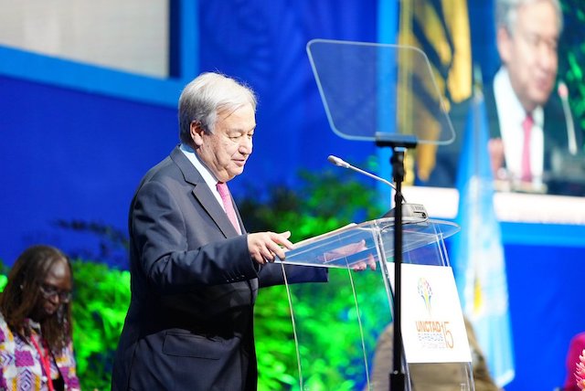 Antonio Guterres speaks at the UNCTAD conference in Barbados