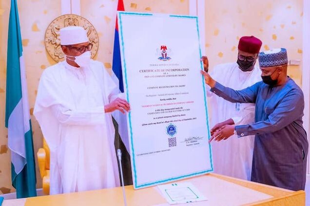 Buhari receives the incorporation certificate of NNPC