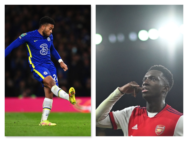 Chelsea's Reece James and Arsenal's Eddie Nketiah