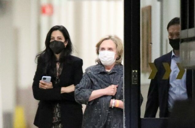 Hillary Clinton, middle at the UCI medical centre on Thursday