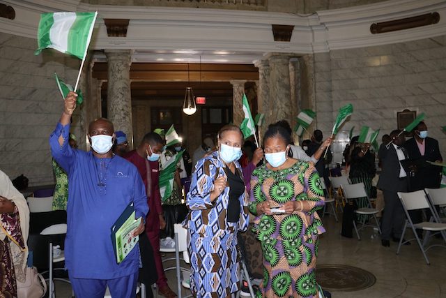 Hoisting of Nigerian flag at Newark City Hall in the U.S.