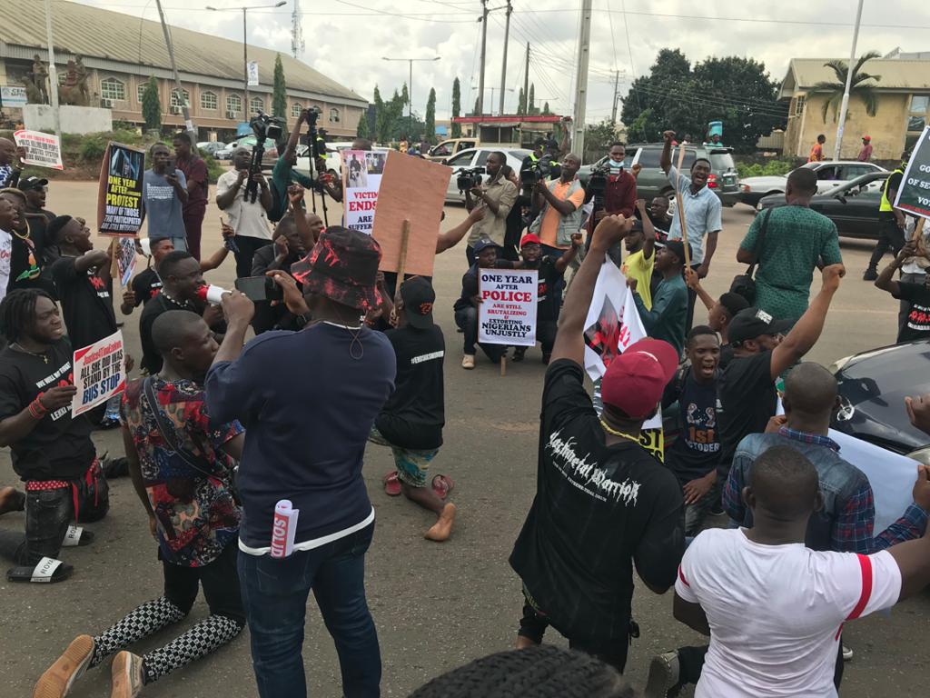 Members of the civil society organizations and youths in Edo State participating in the memorial of #EndSARS protest in Benin on Wednesday