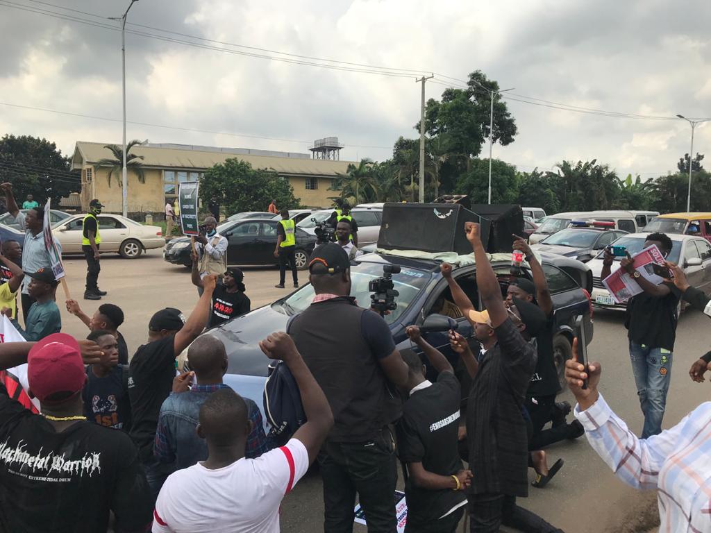 Members of the civil society organizations and youths in Edo State participating in the memorial of #EndSARS protest in Benin on Wednesday