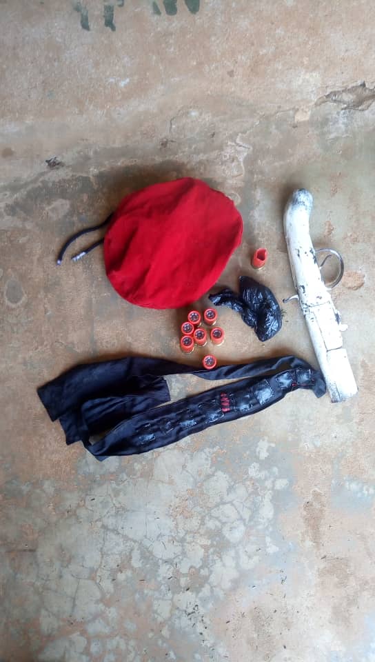 Items recovered by the police from arrested members of notorious Lion Squad gang of armed robbers by the police in Anambra