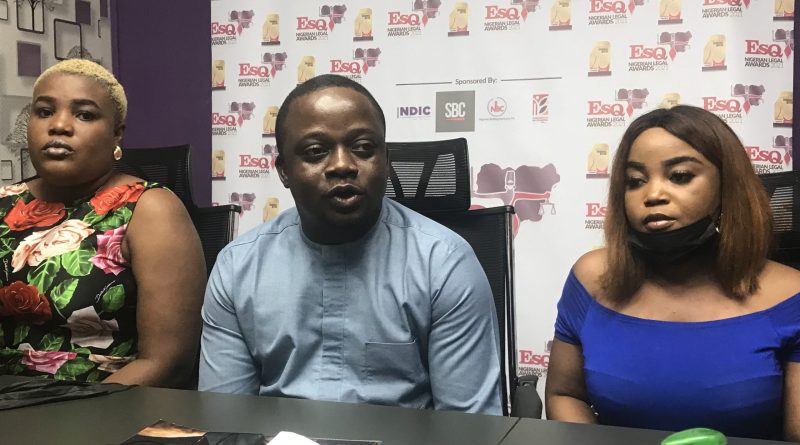 L-R Temitayo Samuel, Director of Operations; Lere Fashola, Founder and CEO, ESQ Trainings Limited, organiser of the Nigerian Legal Awards and Chidinma Agu, Research and Development / Legal Associate at the press conference on the 2021 edition of Nigerian Legal Awards on Thursday, September 30, 2021 in Lagos