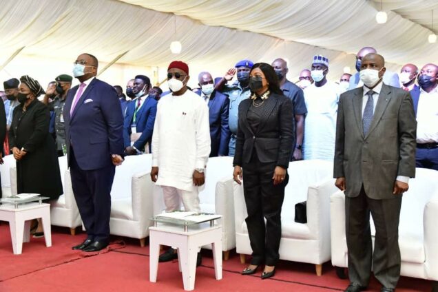 L-R: Hon. Justice Mary Odili, Justice of the Supreme Court of Nigeria; NBA President, Olumide A. Akpata; Governor of Rivers State, Nyesom Ezenwo Wike; Justice Eberechi Suzzette Nyesom-Wike and Governor of Sokoto State, Rt. Hon. Aminu Waziri Tambuwal at the NBA 61st Annual General Conference in Port Harcourt on Monday.