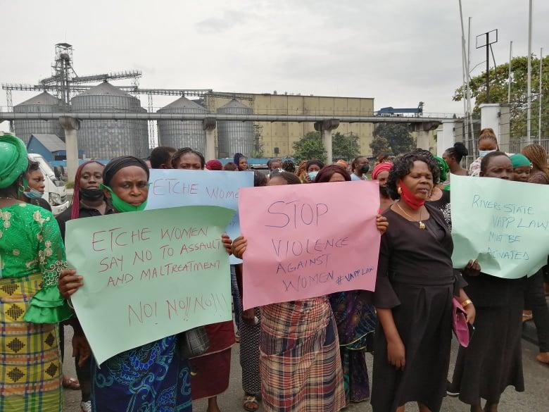 Protesters against assault on Mrs Cynthia Nwala,the female Councillor and Leader of Etche LGA legislative Assembly in Rivers on Wednesday