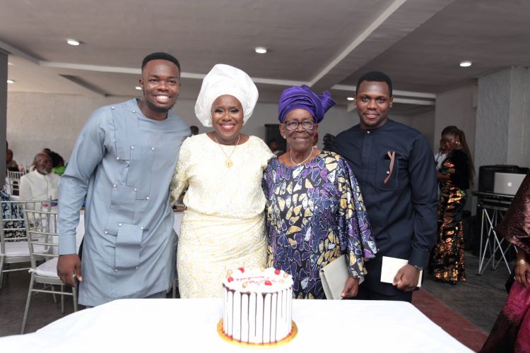 Olugbenga Jacobs(celebrant's son), Mrs Joke Silva, Chief Mrs Kofo Olawoye and Mr Soji Jacobs(celebrant' son)