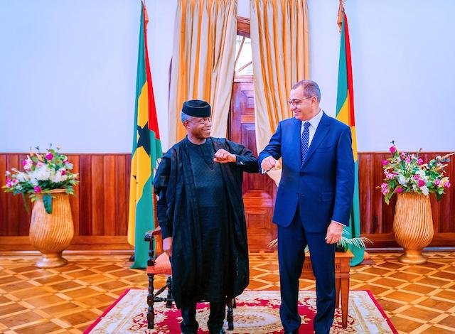 Osinbajo being welcomed by President Carlos Vila Nova of Sao Tome