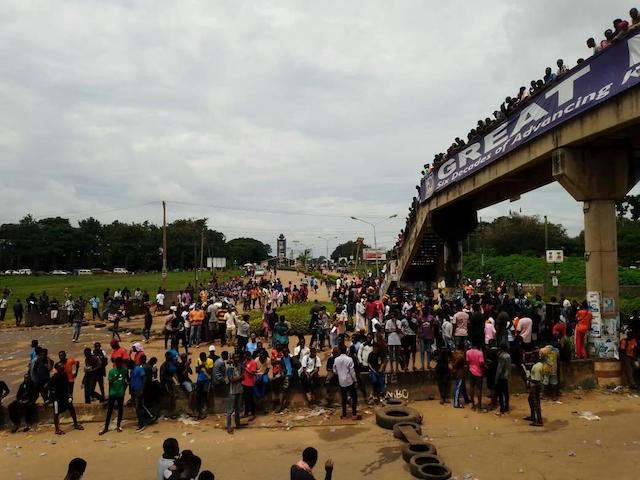 The OAU students during their protest on Friday