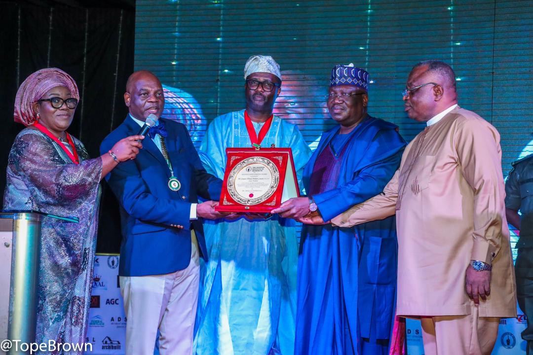 President of the Senate, Ahmad Lawan honoured with the Distinguished Service Award by the Nigerian Institute of Architects on Wednesday in Abuja.