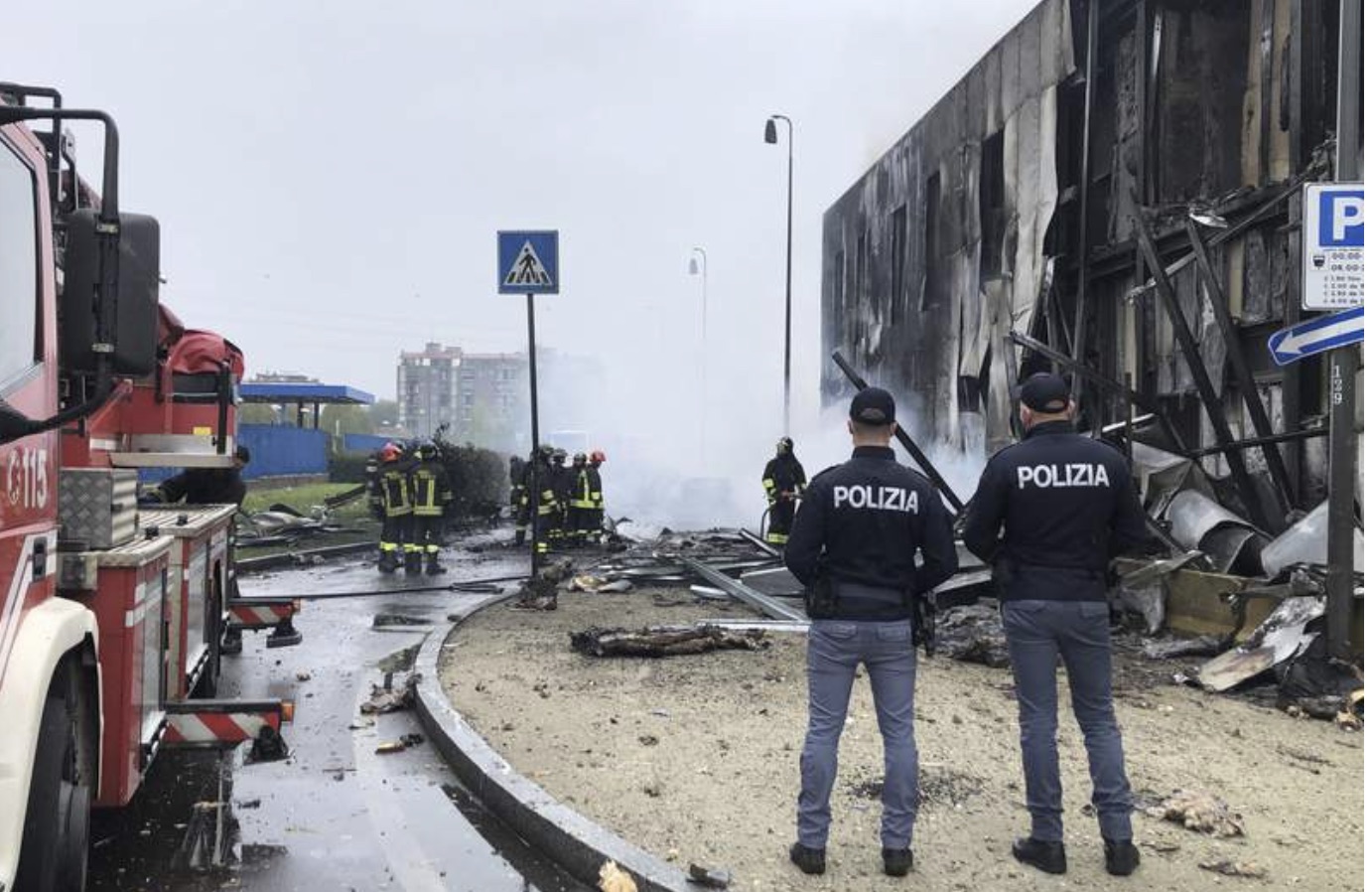 scene of the plane crash in Milan suburb